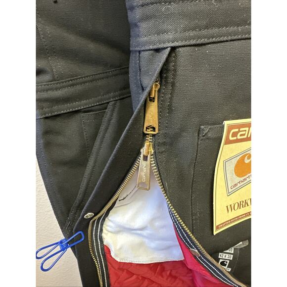 NWT Vtg Carhartt Men's 42X30 Black Bib Overalls Double Knee Duck Canvas Workwear - Picture 6 of 10